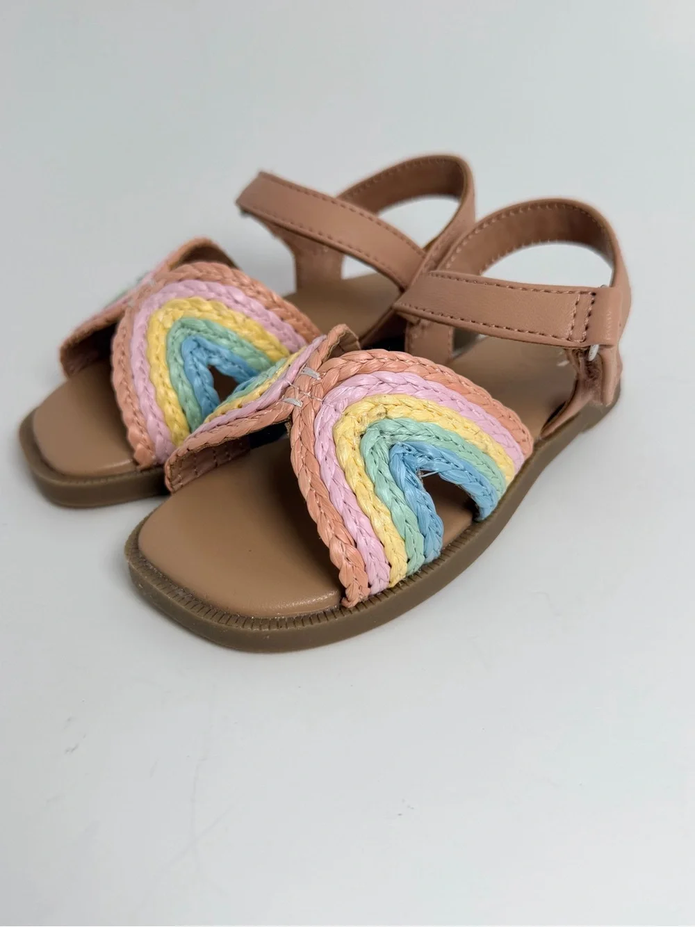 Target Brown Kids Sandals with Pastel Rainbow Braided Straps
